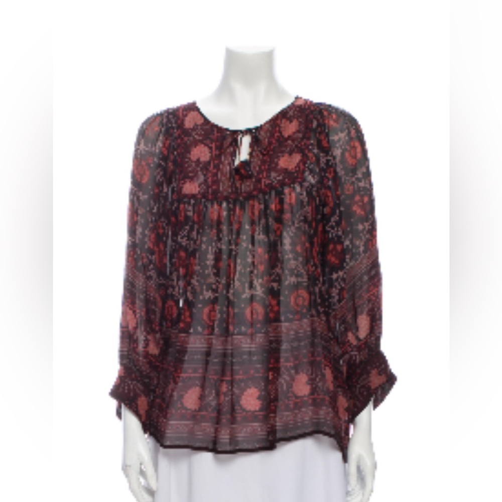 ULLA JOHNSON - Silk Floral Bohemian Women's Top - Black and red
